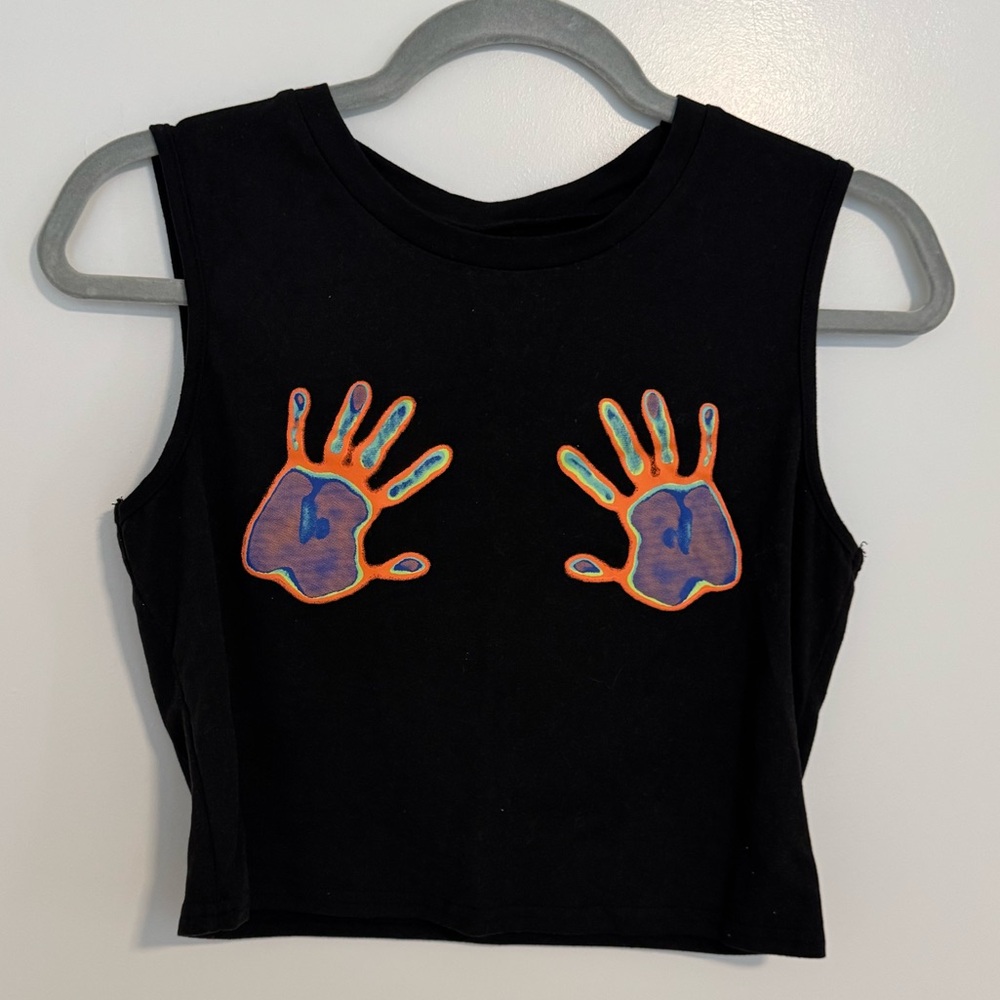 Black Tank Top with Colorful Handprint Design